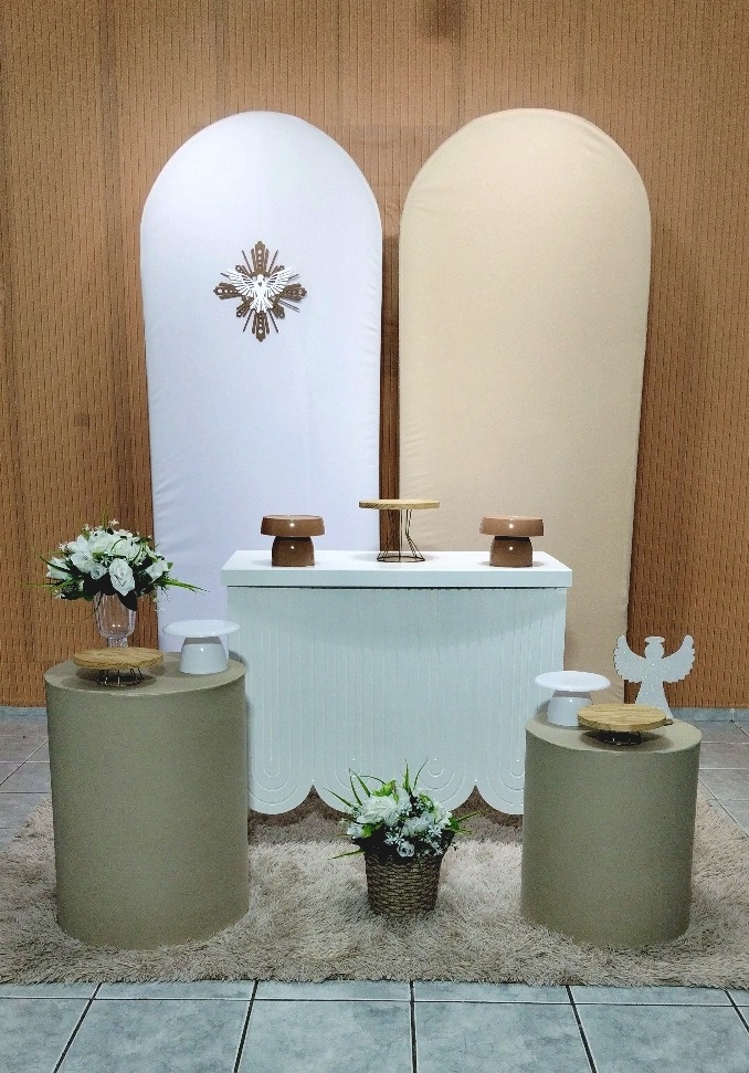Batizado Branco E Bege - lu pegue e montee