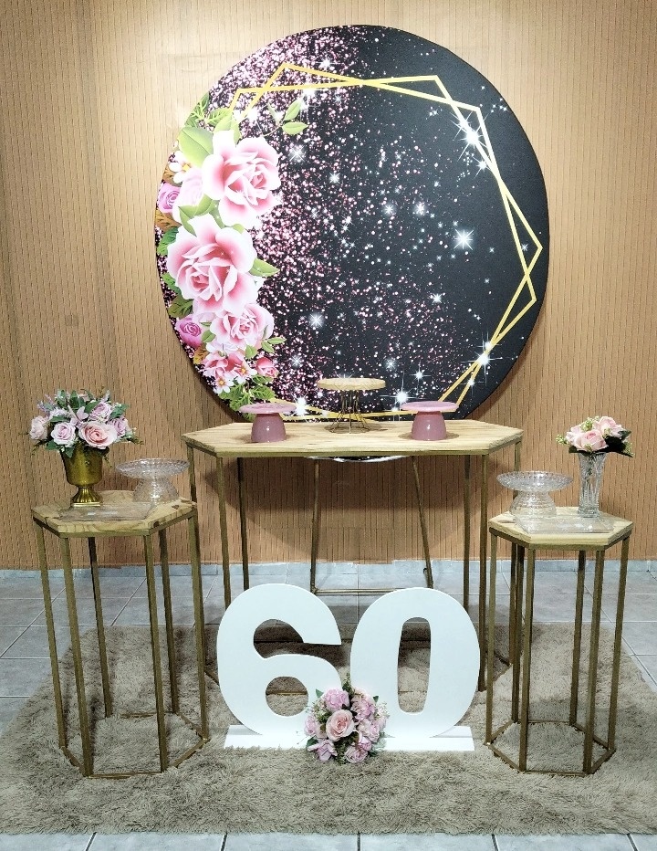 Kit Floral Rosa Com Preto Com Mesas - lu pegue e montee