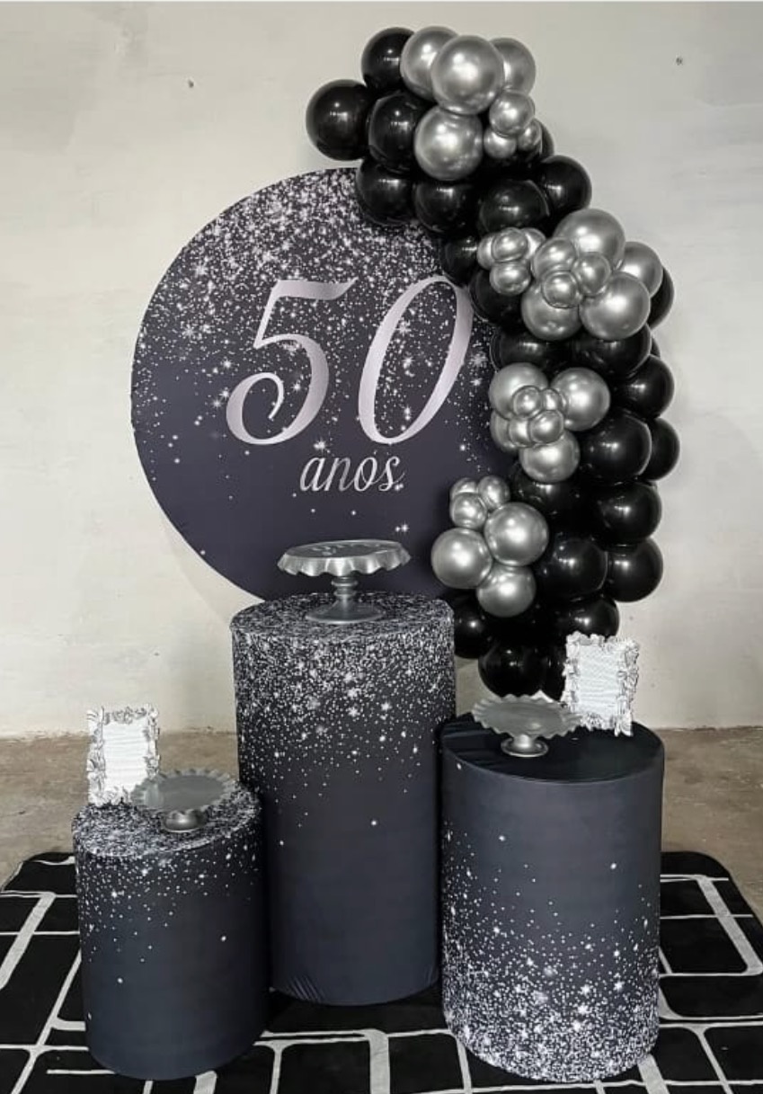 Pm 50 Anos Preto Com Glitter - Mãe&filhas