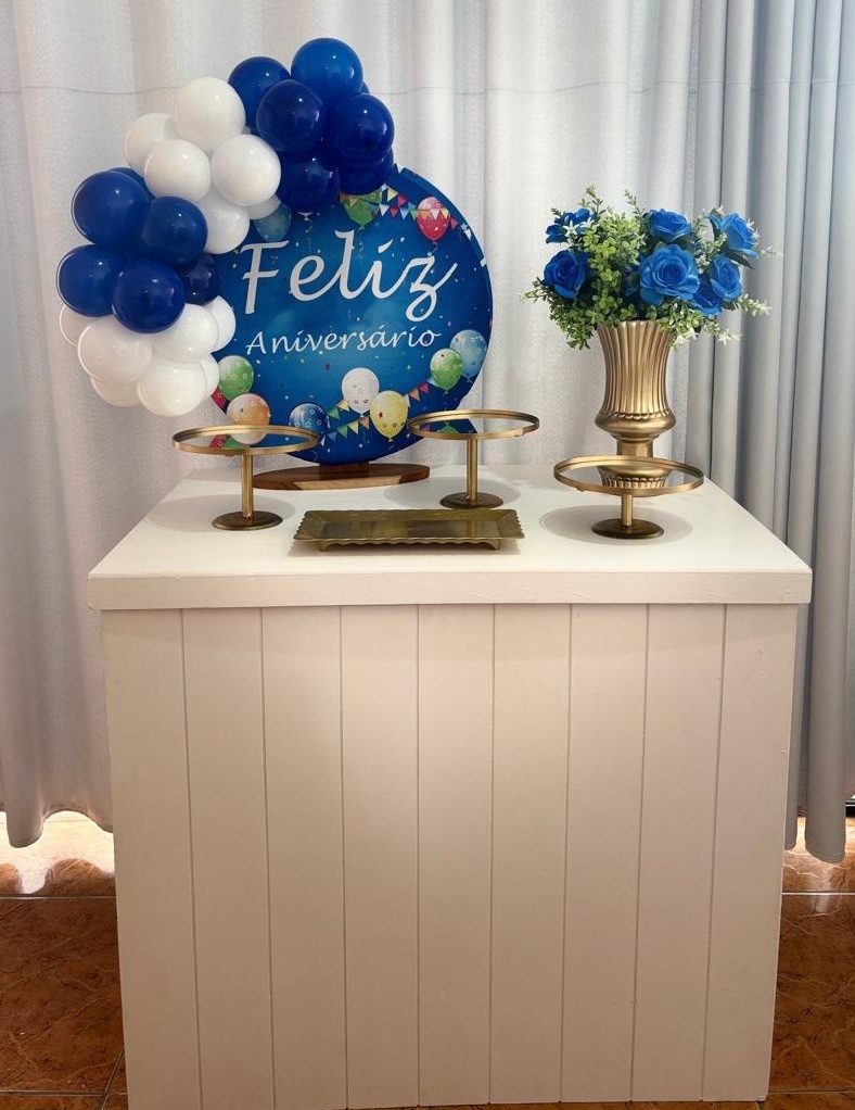 Mini Kit Feliz Aniversario Azul Com Mesa Fack - CRISOLIVEIRA FEST