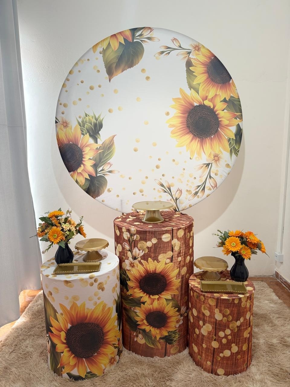 Kit Girassol Branco Com Dourado  - CRISOLIVEIRA FEST