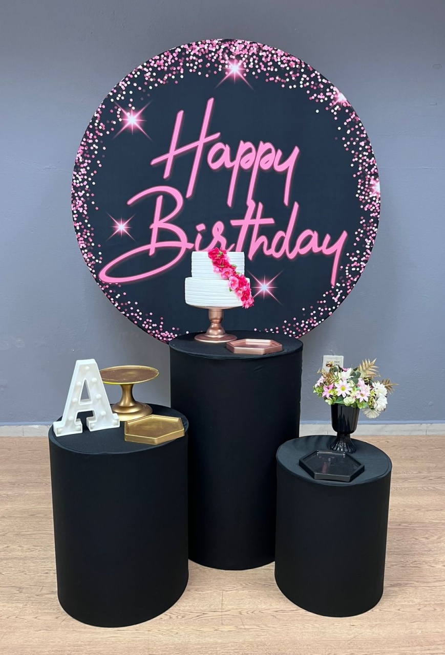 Happy Birthday - Preto E Rosa - Festa e Arte Decorações
