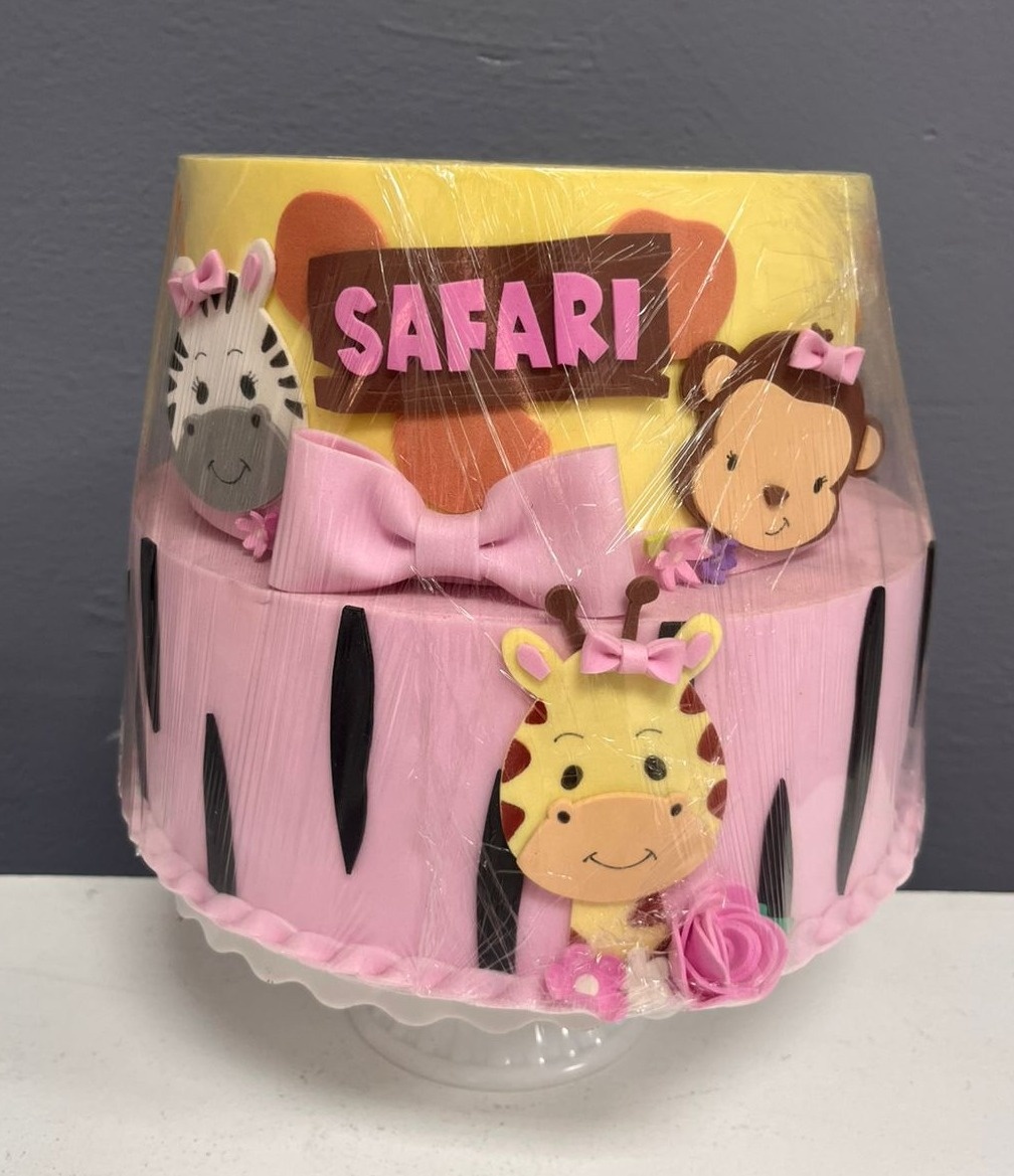 Bolo Fake - Safari Rosa - Festa e Arte Decorações