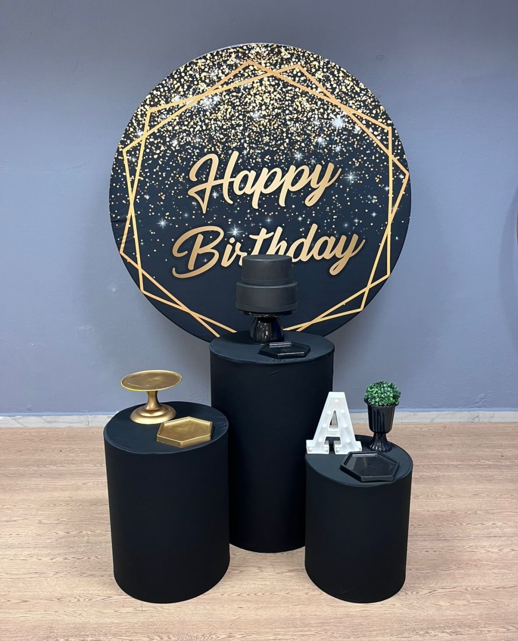 Happy Birthday - Preto E Dourado - Festa e Arte Decorações