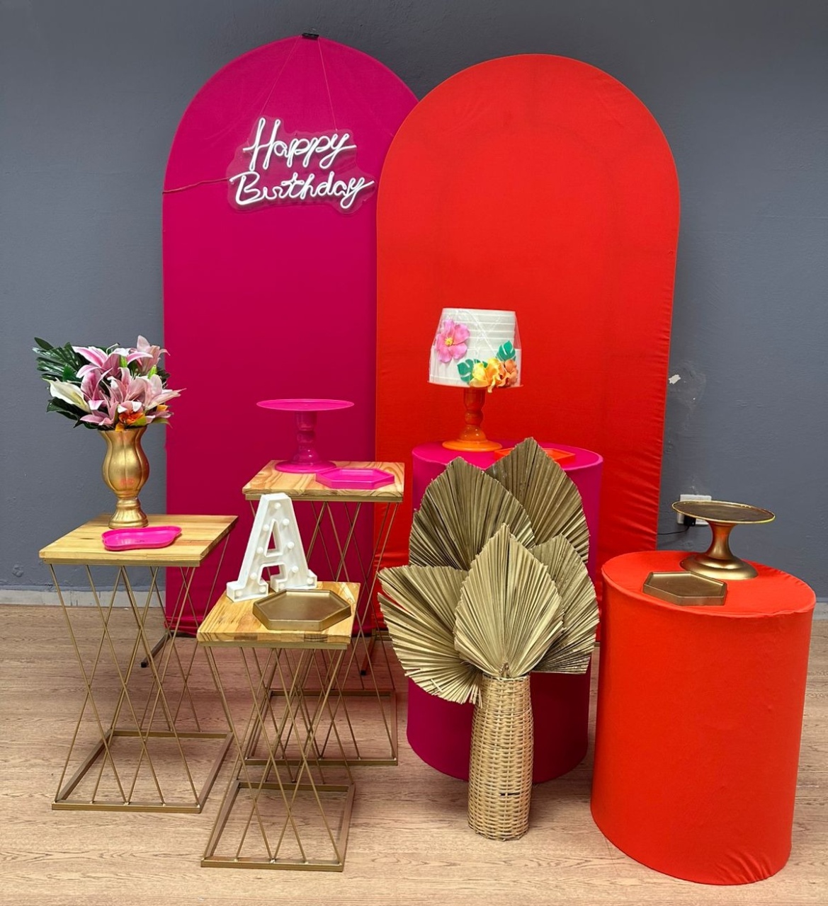 Luxo 2 - Pink E Laranja Com 2 Cilindros - Festa e Arte Decorações