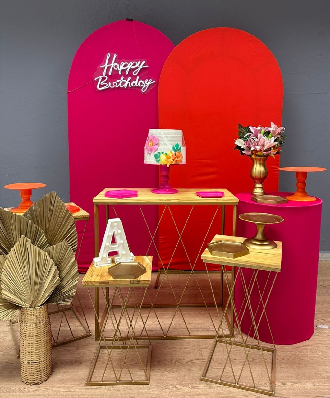 Luxo 2 - Pink E Laranja Com Cilindro - Festa e Arte Decorações
