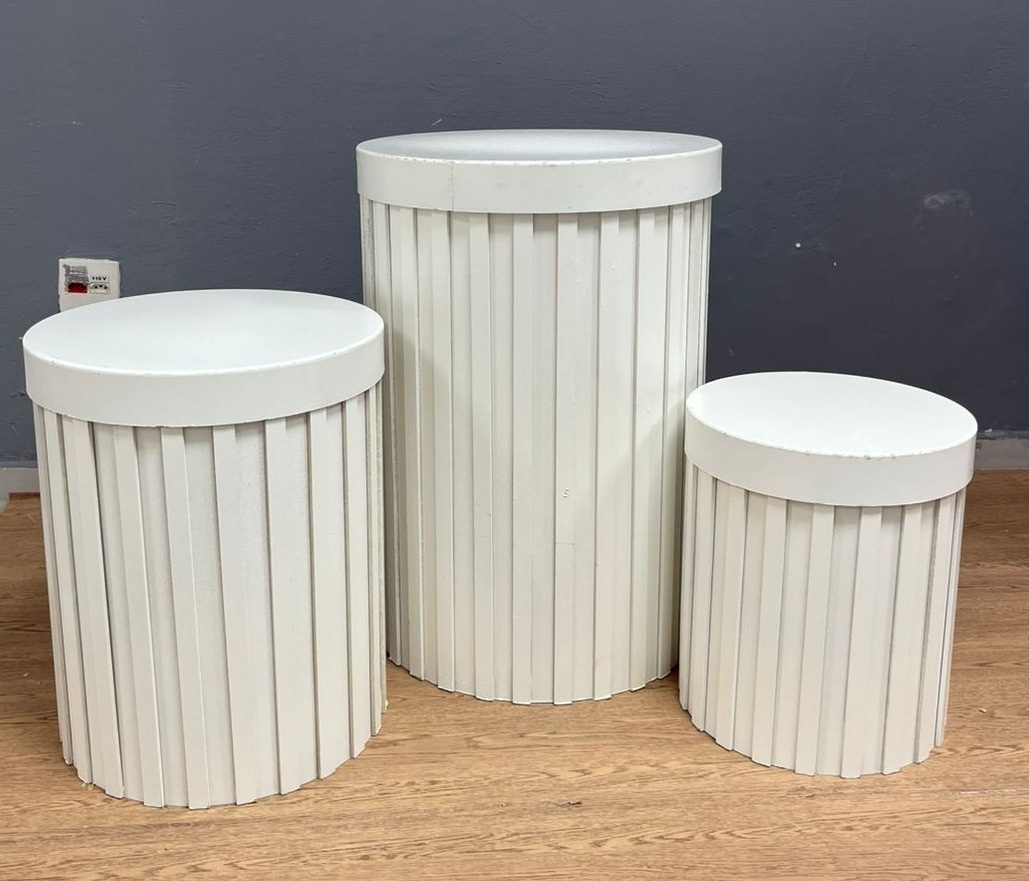 Trio de Cilindros Ripados - Branco - Festa e Arte Decorações