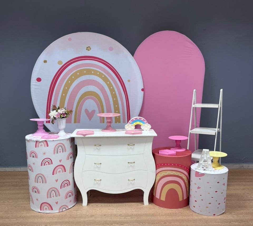 Arco Íris Boho (Rosa) - Ouro - Festa e Arte Decorações