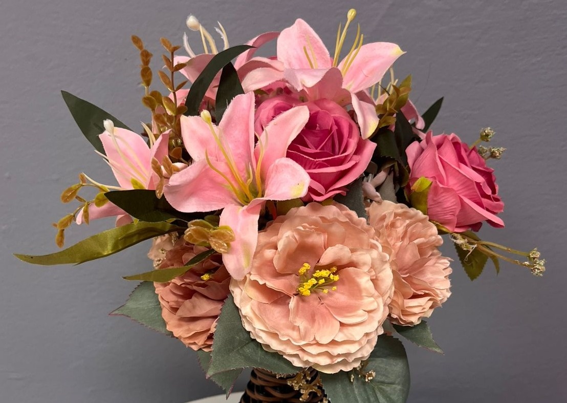 Flor (Buquê) - Rosa Misto (Chá de Bebê/Revelação) - Festa e Arte Decorações