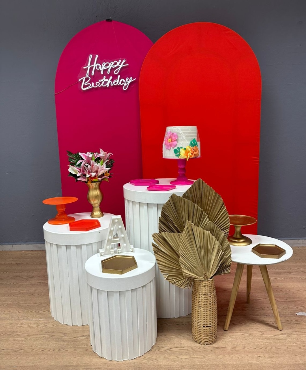 Luxo 2 - Pink E Laranja Com Ripados - Festa e Arte Decorações