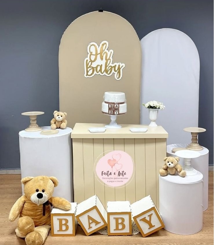 Chá de Bebe  Bege E Branco - Festa e Arte Decorações