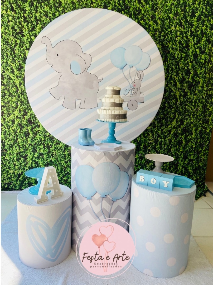 Chá de Bebê - Elefante Azul - Festa e Arte Decorações