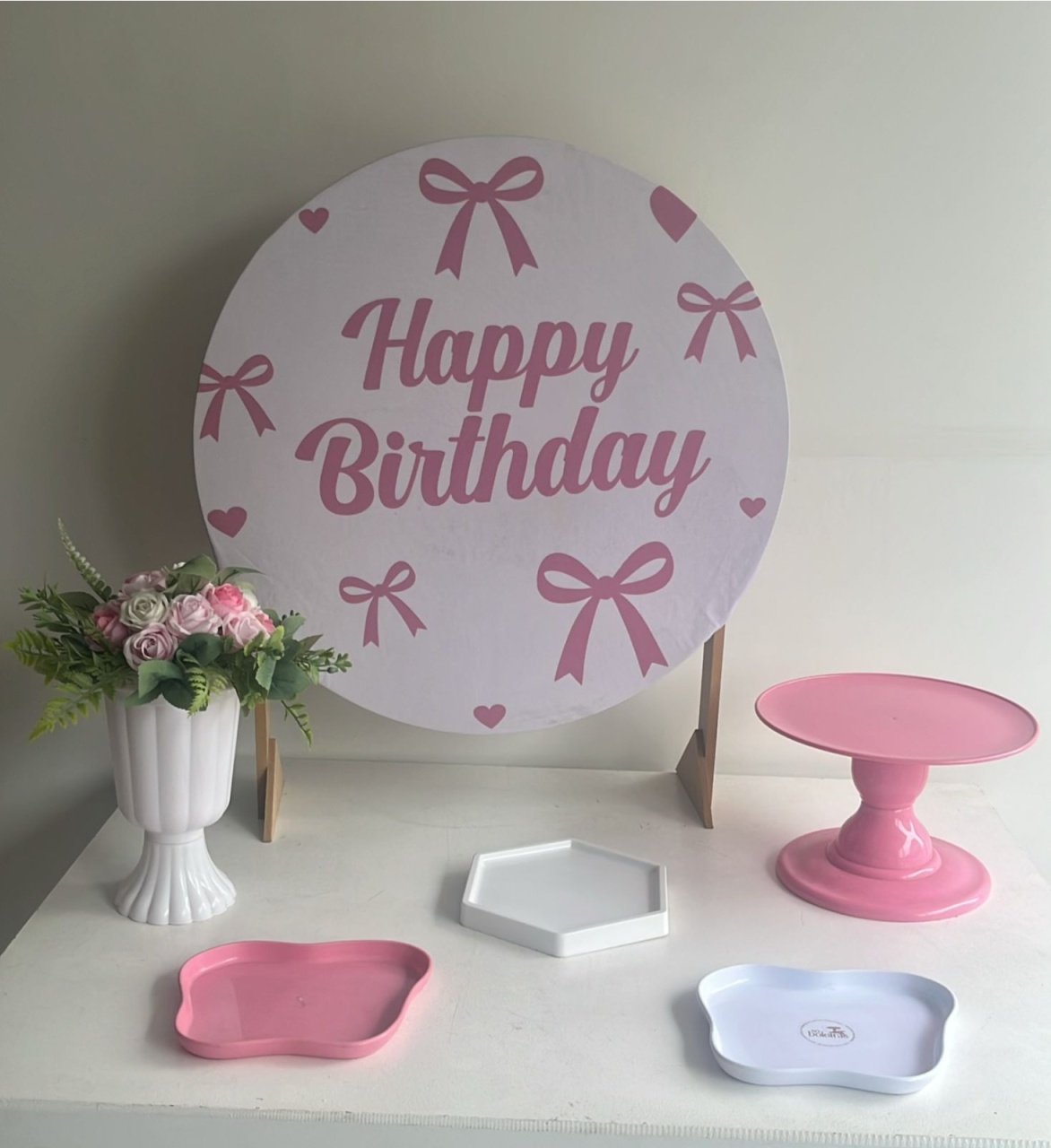 Mk - Happy Birthday Branco E Rosa - Festa e Arte Decorações