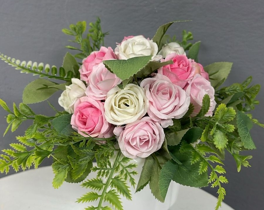 Flor - Mini Rosas Branca E Rosa Claro - Festa e Arte Decorações