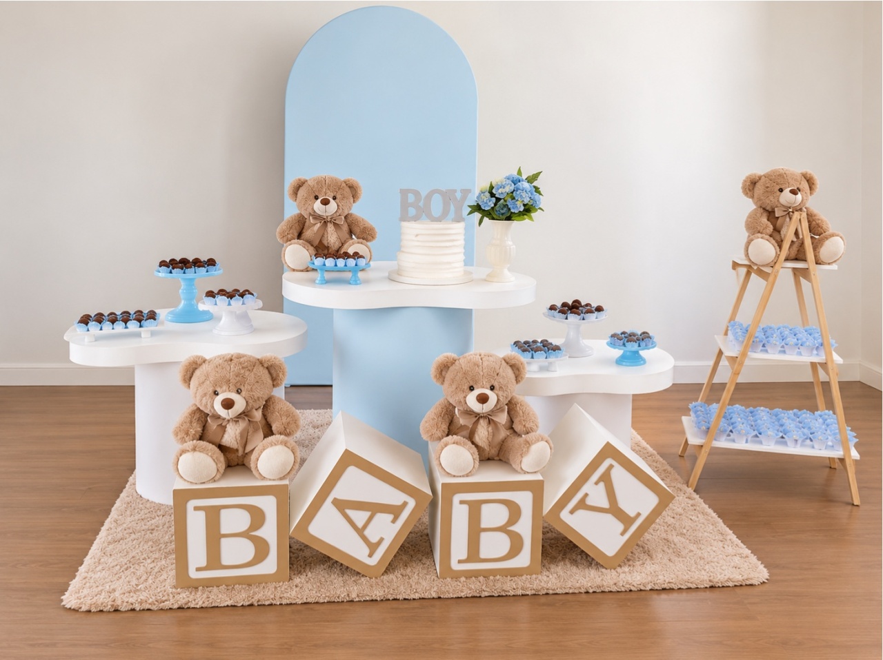 Chá de Bebe Azul E Branco Com Tampas Orgânicas - Luli Pegue e monte 