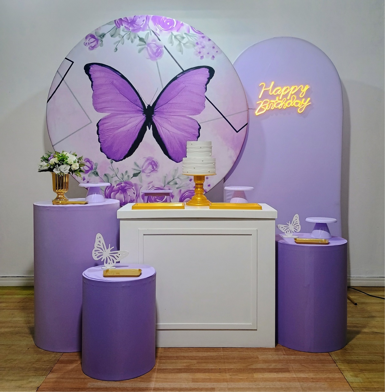 Borboleta Lilas Happy Birtday Led 1 Kit Diamante - DFEST PEGUE E MONTE