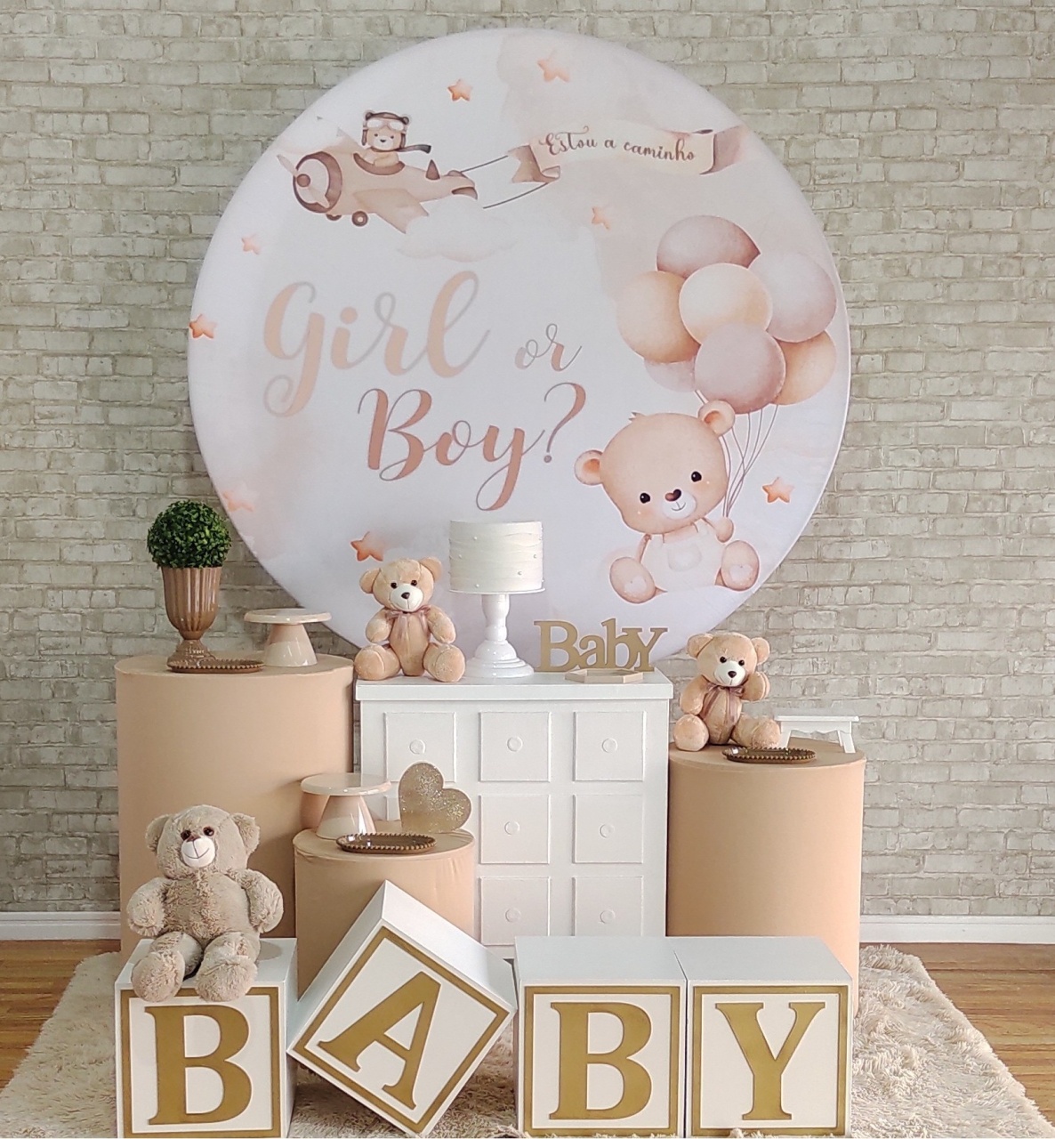 Chá Revelação Boy Ou Girl Kit Ouro Com Cubos Baby - DFEST PEGUE E MONTE