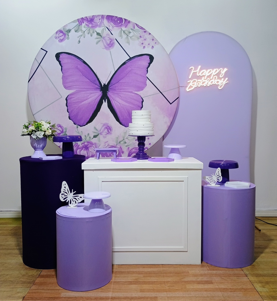 Borboleta Lilas Com Happy Birtday Led Kit Diamante - DFEST PEGUE E MONTE