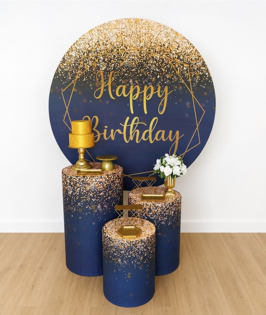 Happy Birthday Dourado/Azul Kit Prata - DFEST PEGUE E MONTE