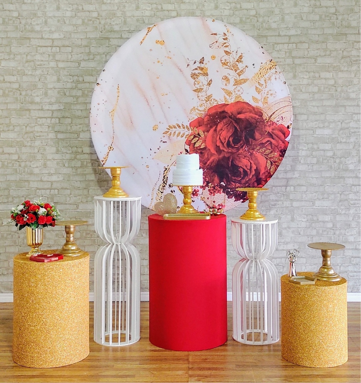 Floral Vermelho Mesa Ampulheta - DFEST PEGUE E MONTE