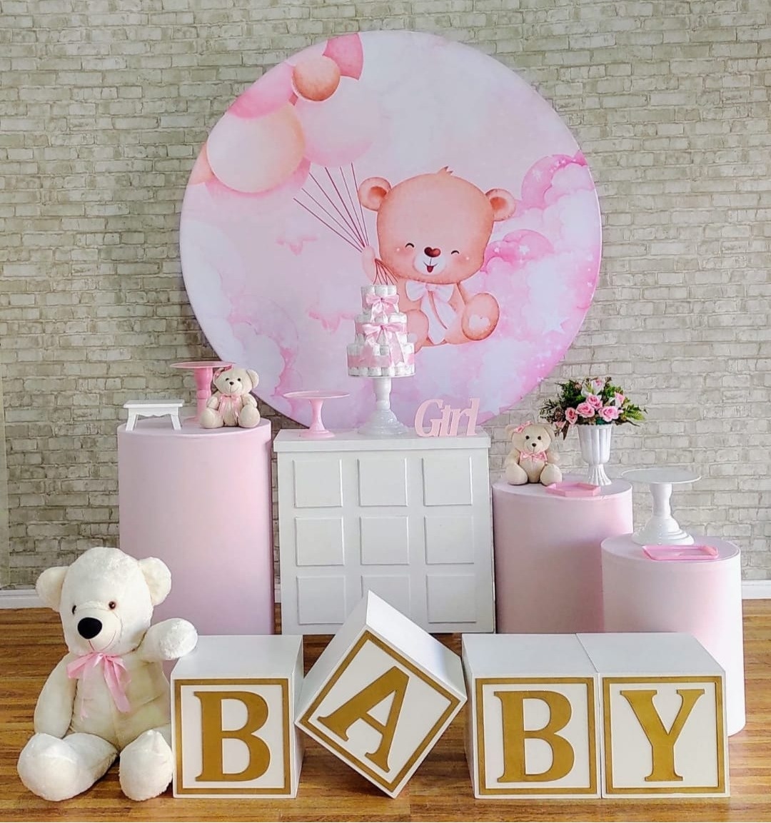 Ursinha Rosa C/Cubo Baby  Kit Ouro - DFEST PEGUE E MONTE