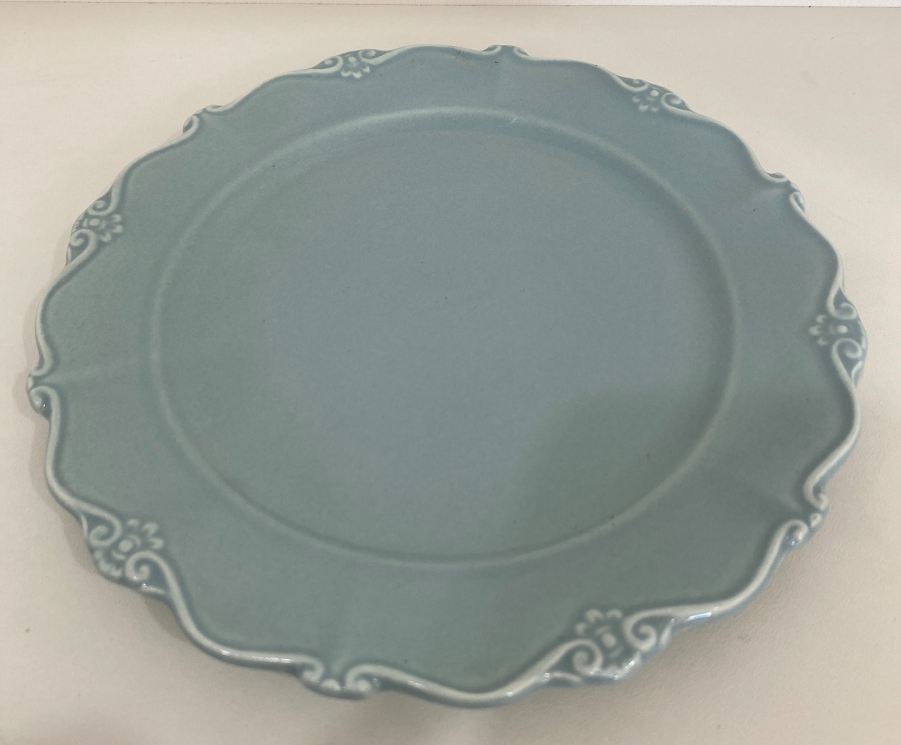 357- Bandeja Ceramica Redonda Detalhe Arabesco Azul Caribe 19 Cm X 2 Cm Alt - Pp - PRIME DECOR RJ