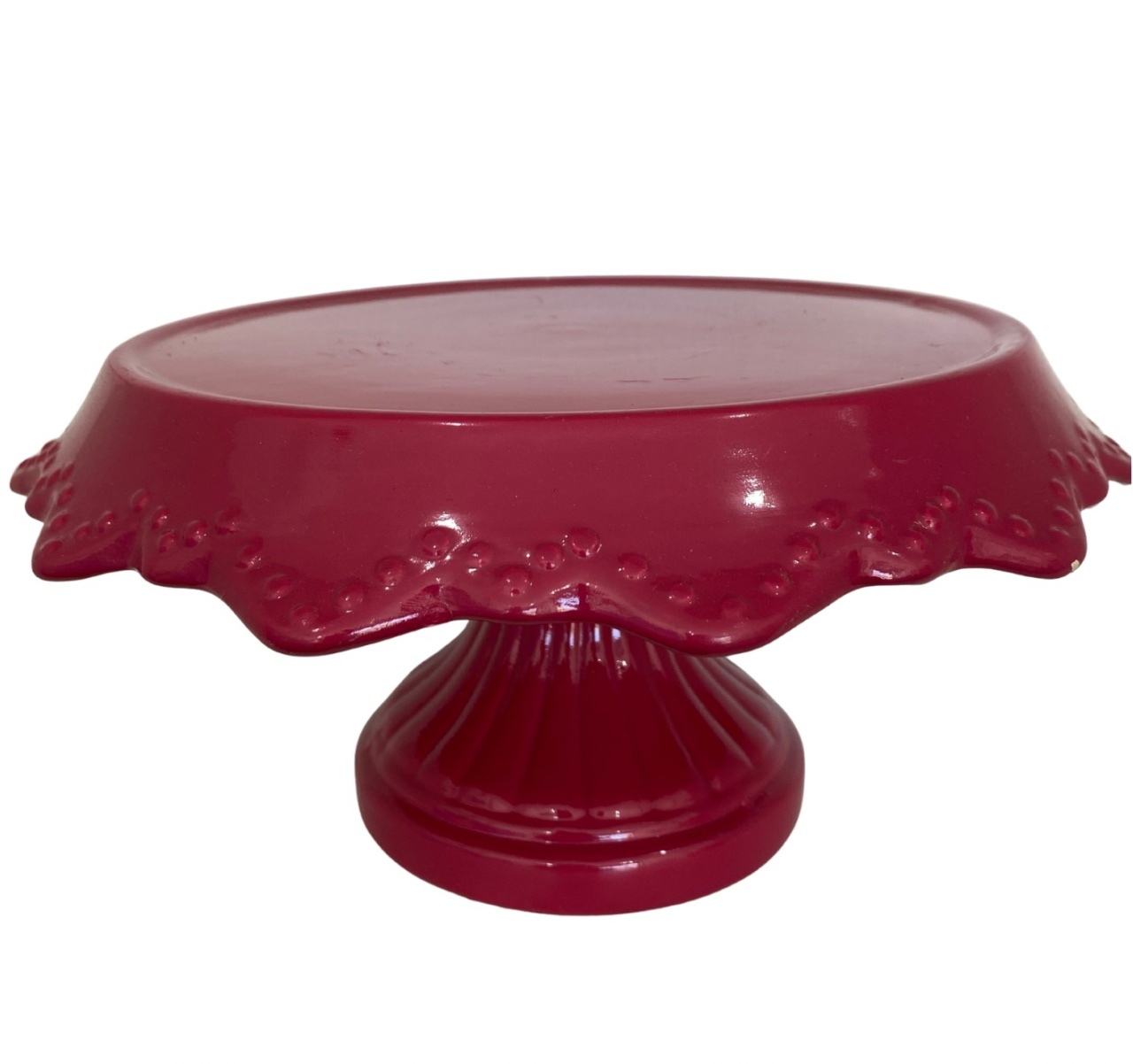 379- Boleira de Ceramica Detalhe Babado Para Baixo Rosa Fuscia 29 Cm Larg X 14 Cm Alt - Gg - PRIME DECOR RJ