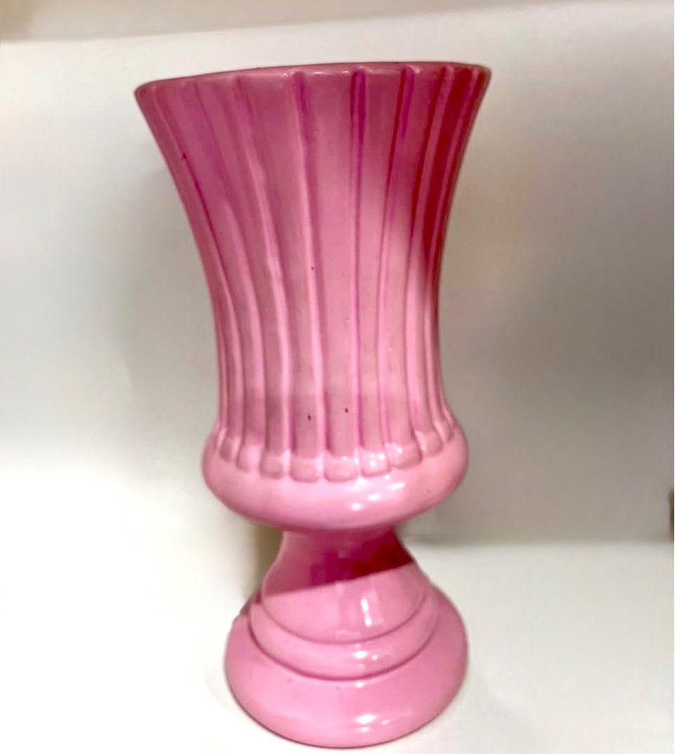 485- Vaso de Ceramica Detalhe Charme Rosa Cherry 14 Cm Larg X 27 Cm Alt - PRIME DECOR RJ