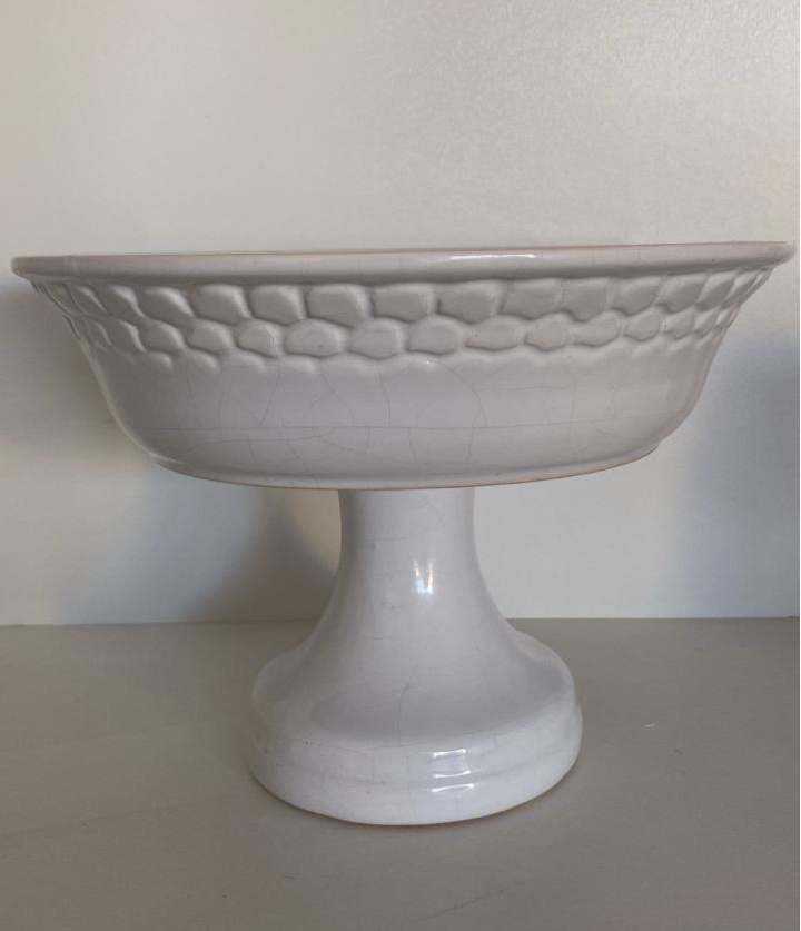 541- Suporte de Salgados/ Fruta de Ceramica Branco 26,5 Cm Larg X 18 Cm Alt - G - PRIME DECOR RJ