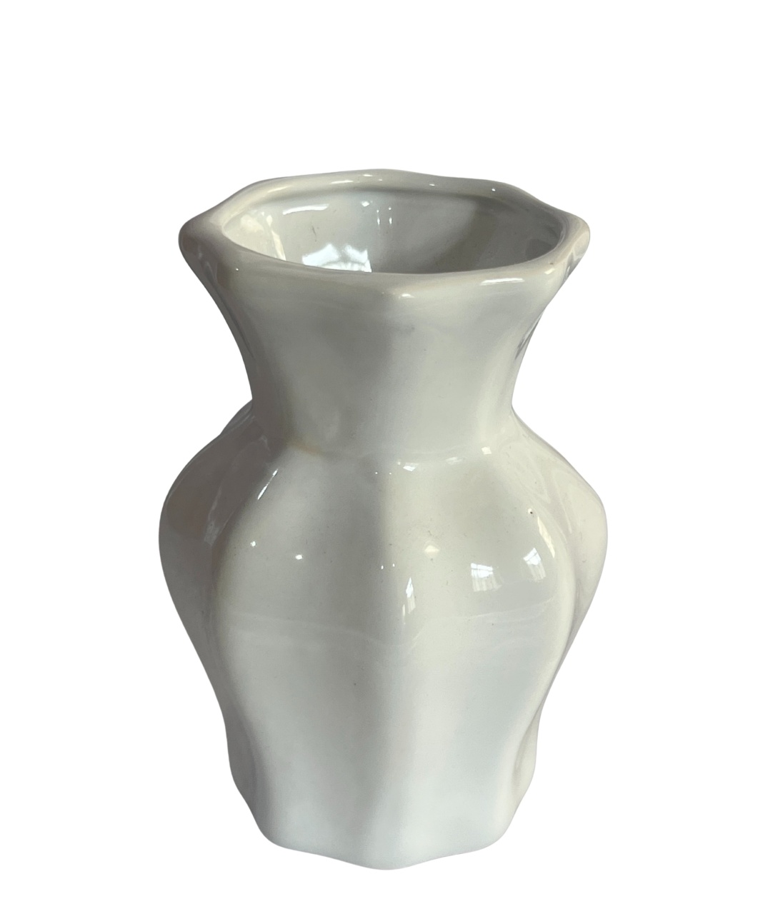 512- Vaso de Ceramica Detalhe Sextavado Branco 9 Cm Larg X 14 Cm Alt - Pp - PRIME DECOR RJ
