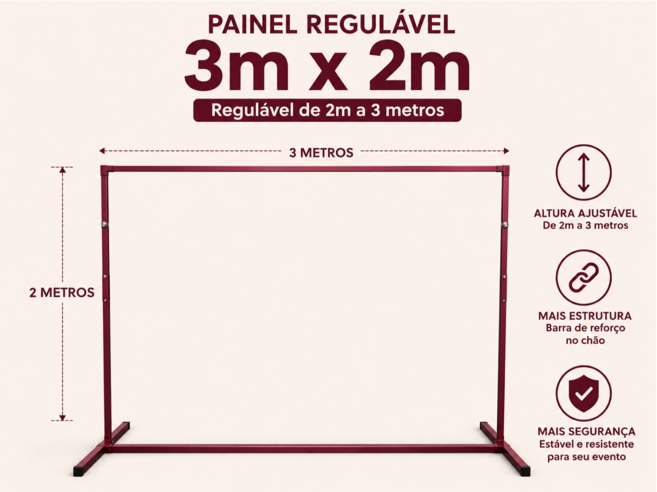 Estrutura Painel 3X3 Regulavel 3M Larg X 2M Alt - Vinho - PRIME DECOR RJ