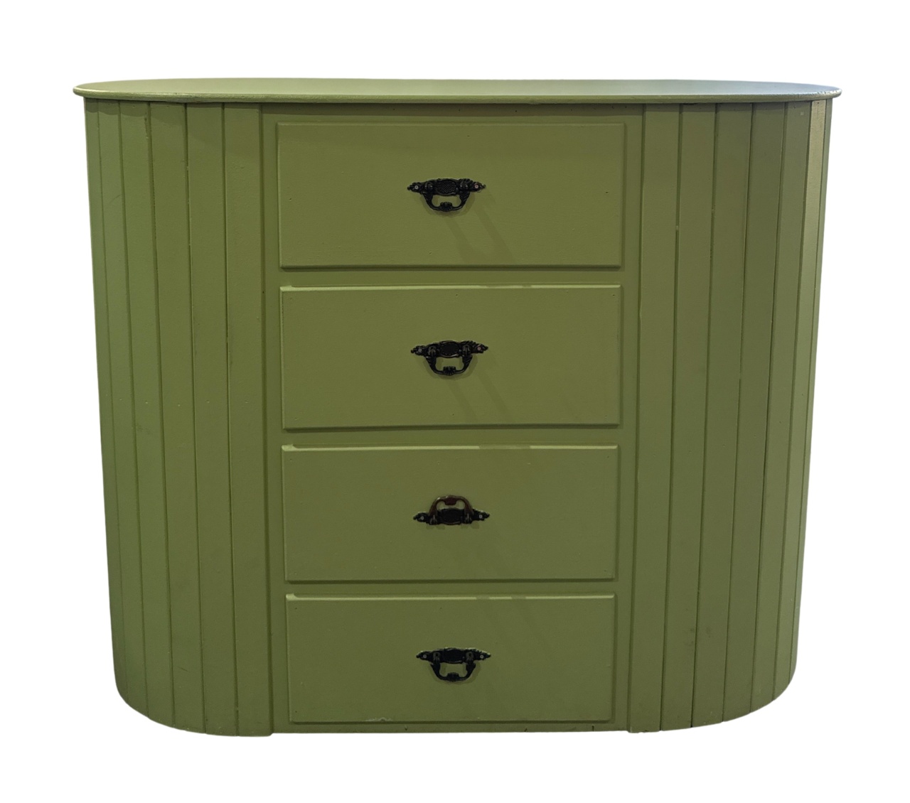 926- Comoda 3X1 Oval Com 3 Gavetas Falsas Verde Eucalipto 98 Cm Comp X 40 Cm Larg X 81 Cm Alt - PRIME DECOR RJ