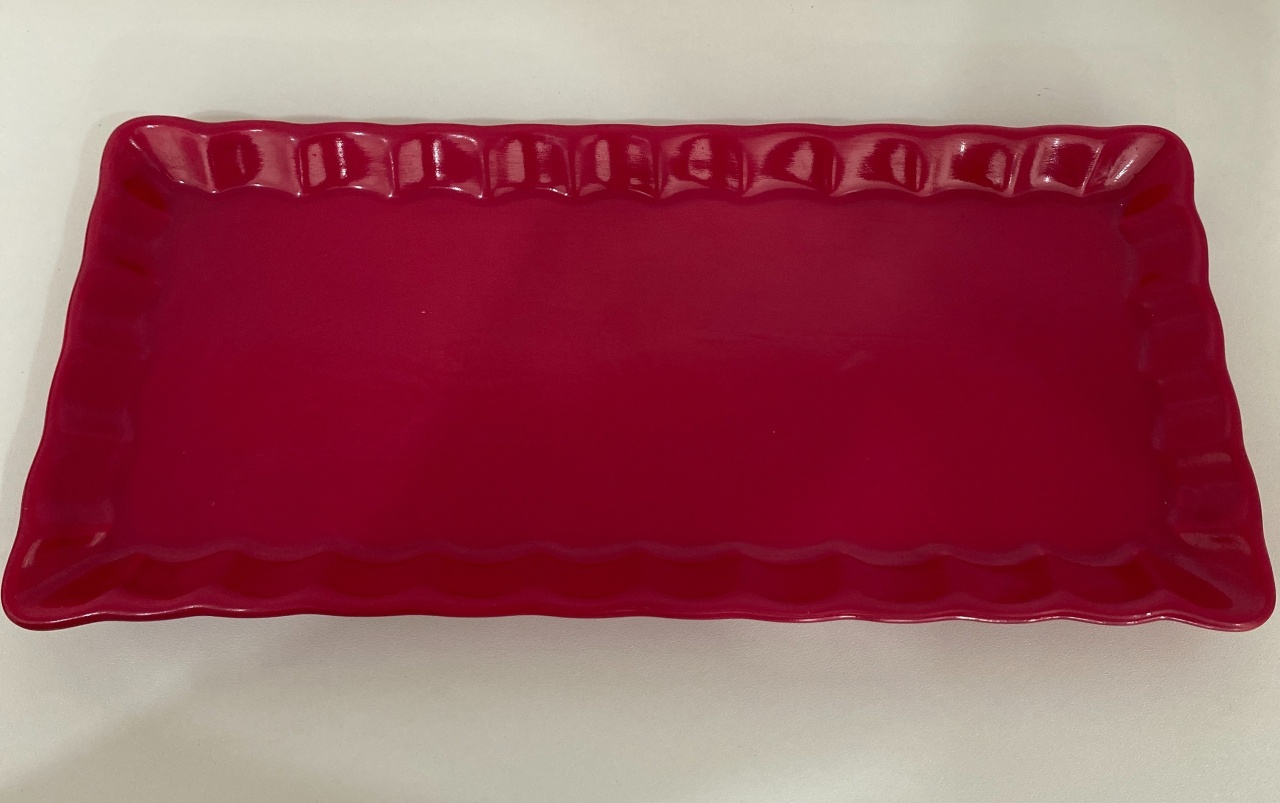 308- Bandeja Ceramica Retangular Rosa Fuscia O Que 29 Cm Comp X  12,5 Cm Larg  X 2,5 Cm Alt -M  - PRIME DECOR RJ