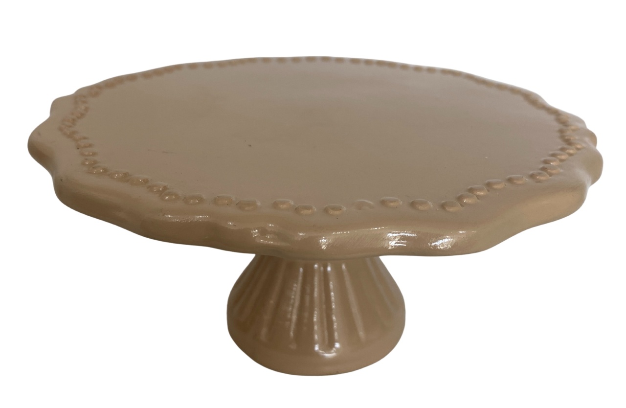 407- Boleira de Ceramica Detalhe Imperial Bege 17 Cm Larg X 7,5 Cm Alt - Pp - PRIME DECOR RJ