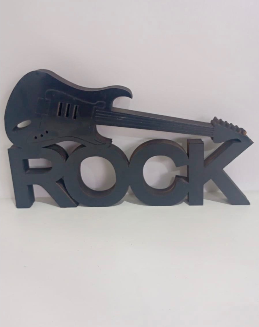 160- Enfeite de Mesa Preto "Rock C/ Guitarra" . - PRIME DECOR RJ