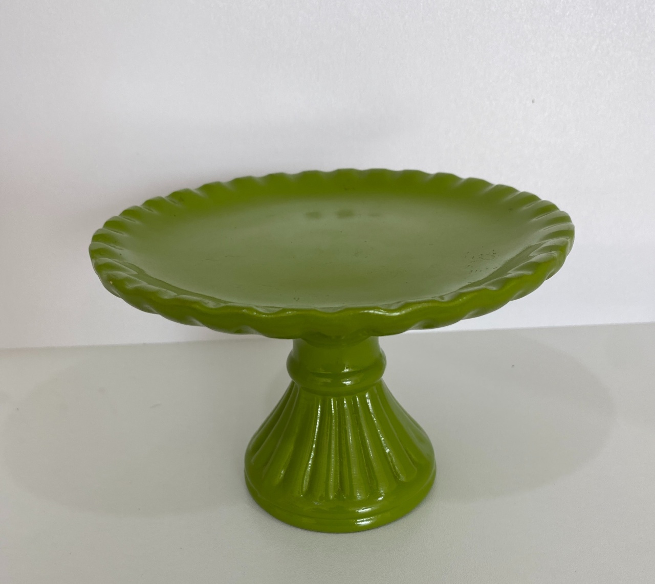 412- Boleira de Ceramica Detalhe Ondas Verde Desbotado 17 Cm Larg X 11 Cm Alt - P - PRIME DECOR RJ