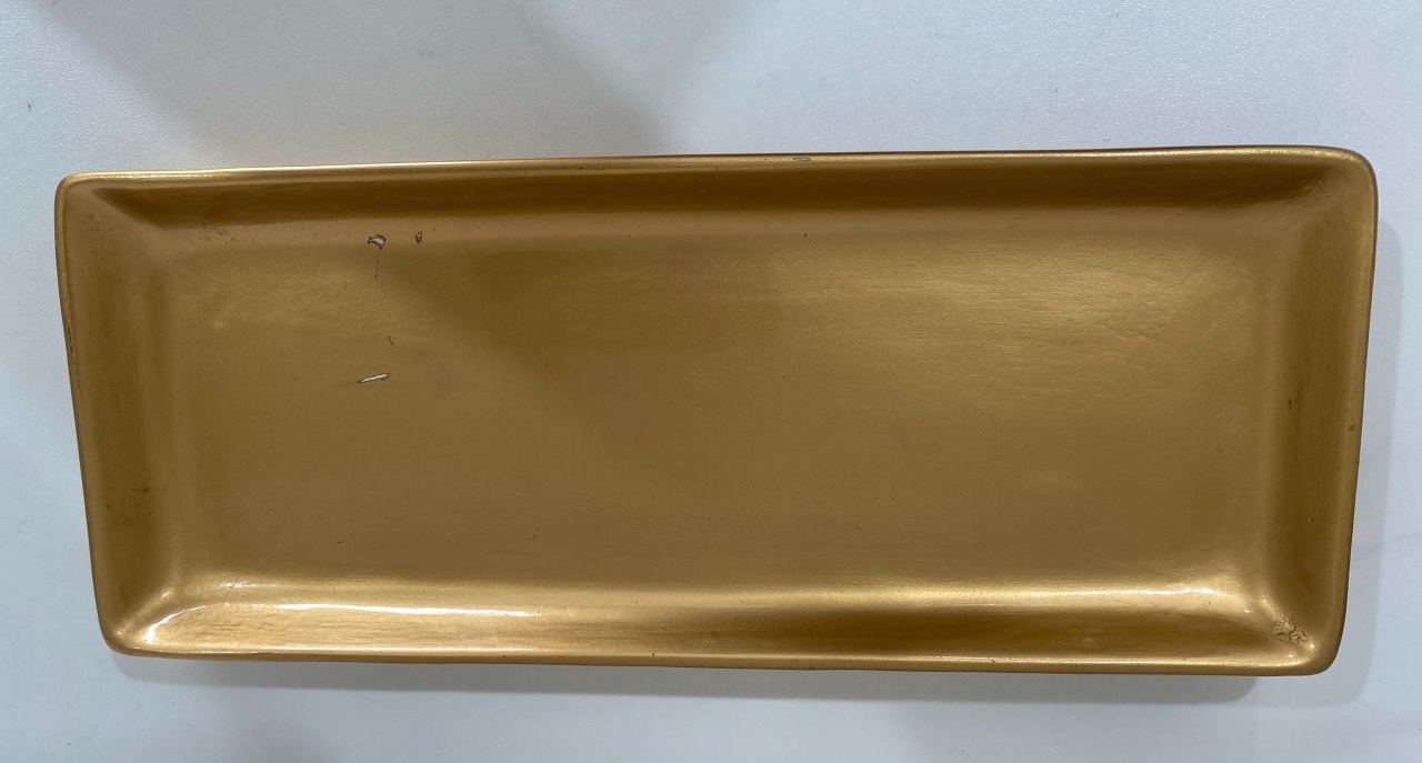 16- Bandeja Ceramica Dourada Retangular 30 Cm X 11 Cm - Rasa - M - PRIME DECOR RJ