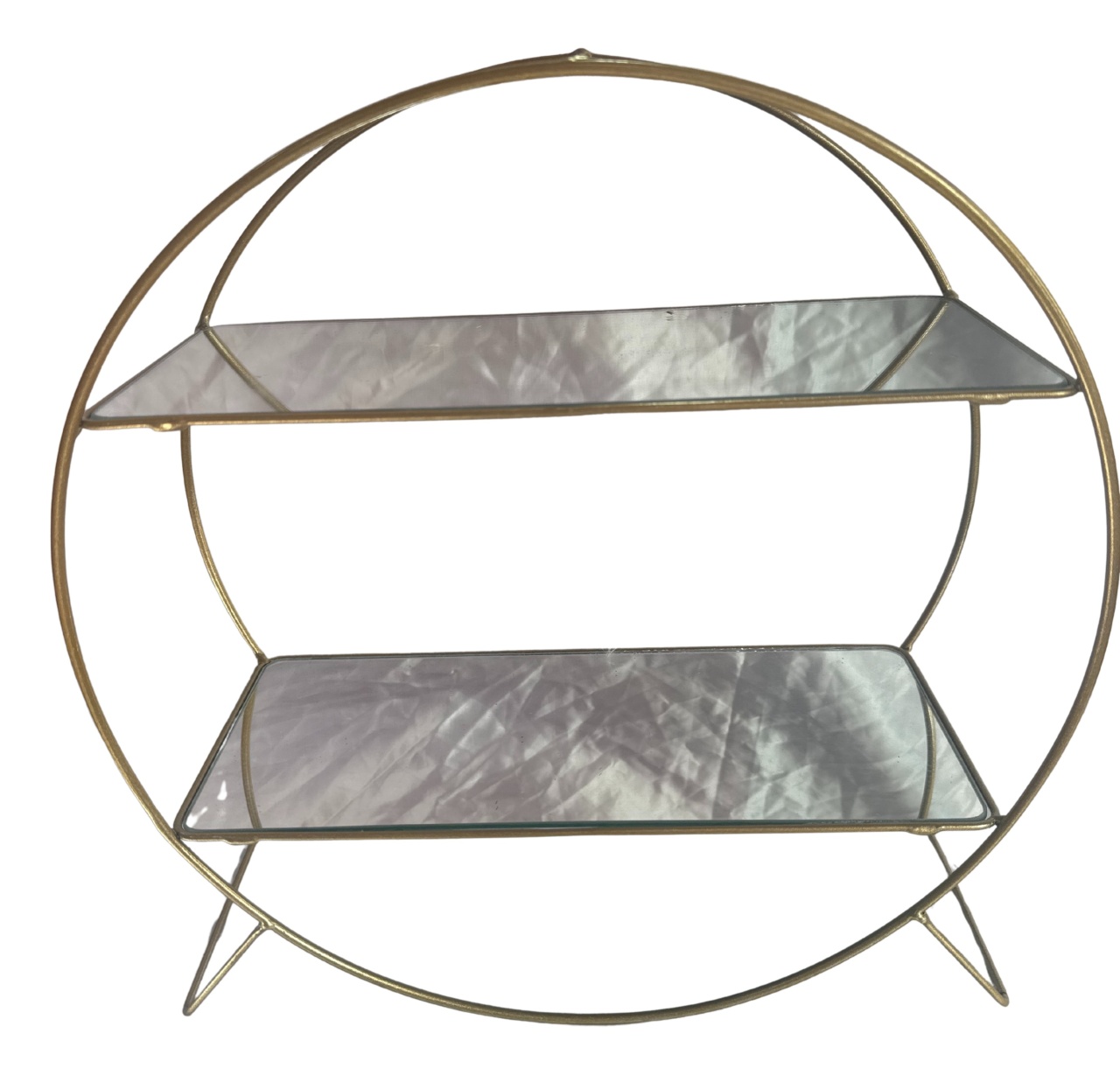 10- Suporte de Ferro Dourado 2 Andares Redonda C/ Espelho 35 Cm - G - PRIME DECOR RJ