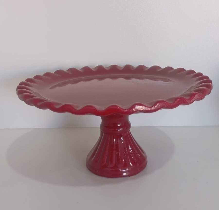 1407- Boleira Ceramica Vermelho Carmin Redonda Ondulada 22 Cm - M - PRIME DECOR RJ