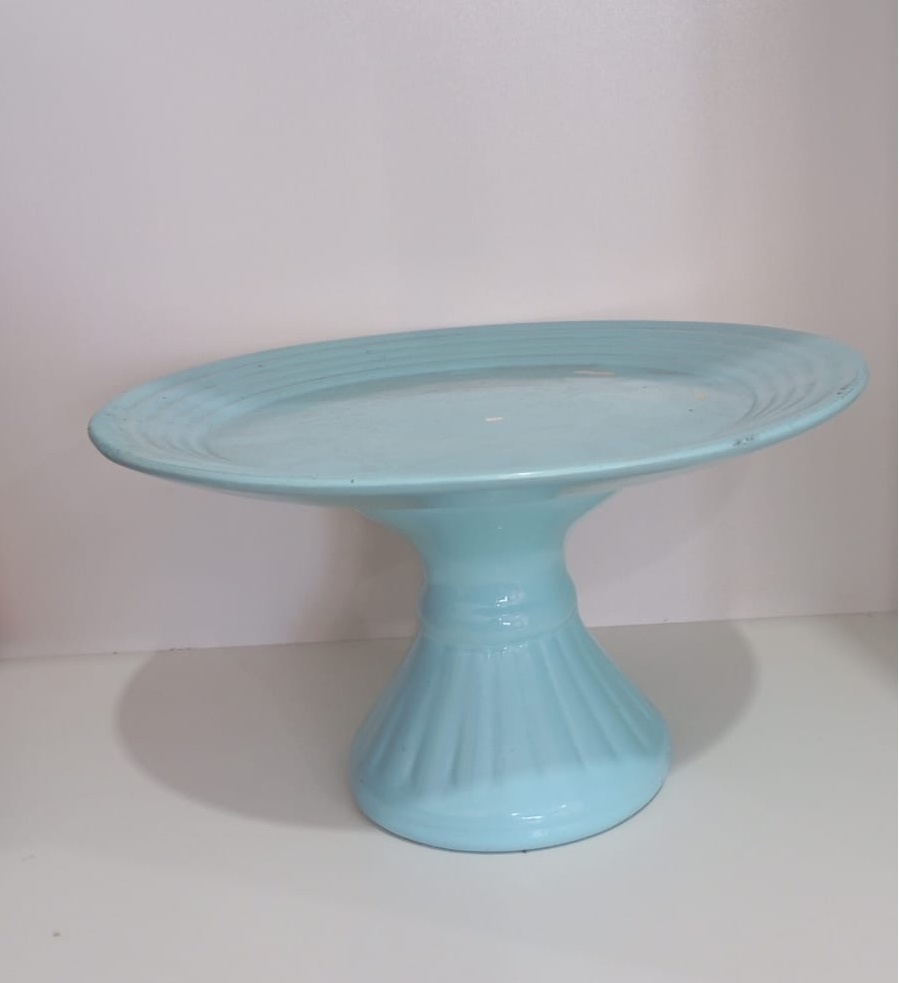 Boleira de Ceramica Detalhe Romana Azul Bebê 23,5 Cm Larg X 13 Cm Alt - M - PRIME DECOR RJ