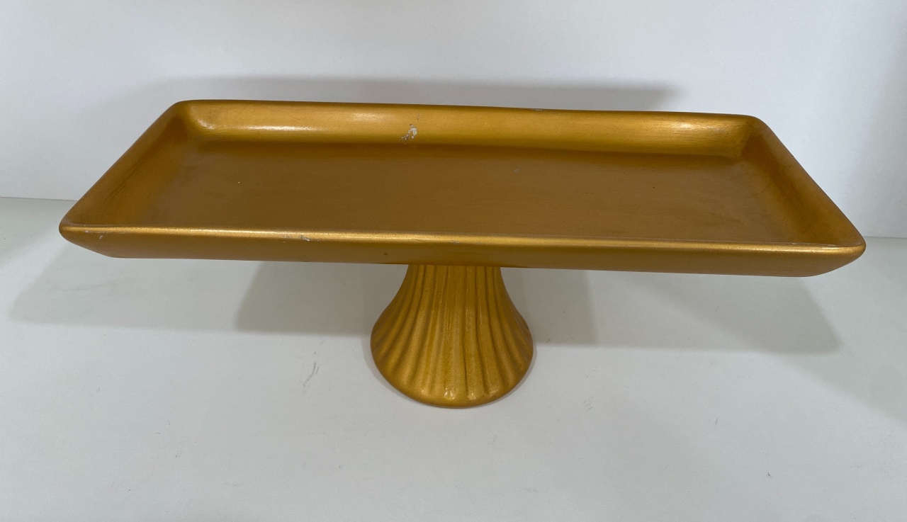 14-  Bandeja Ceramica Dourada Retangular C/ Apoio 30 Cm X 12 Cm  - PRIME DECOR RJ