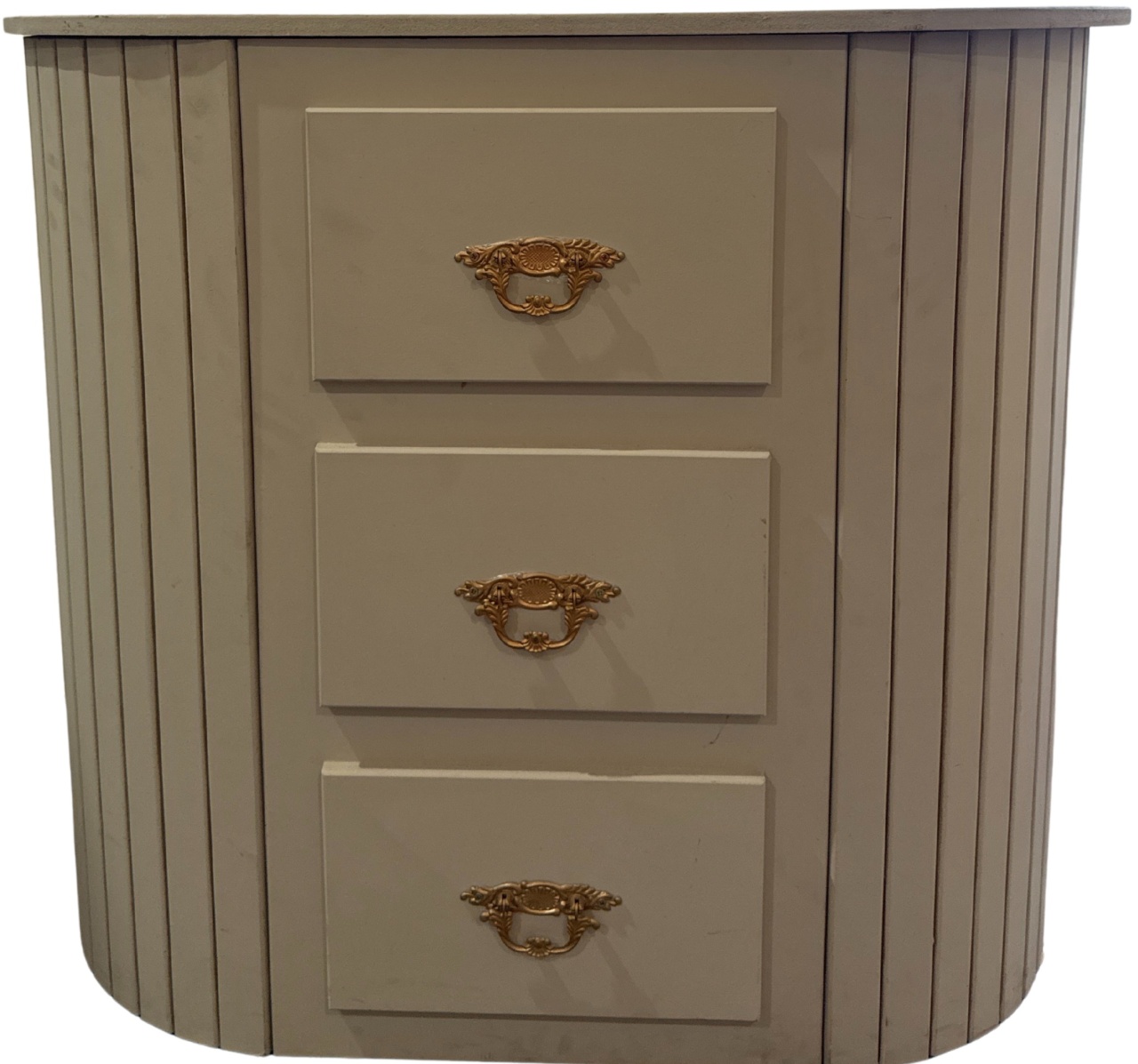 939-Comoda Detalhe Oval Com 3 Gavetas Bege 98 Cm Comp X 40 Cm Larg X 81 Cm Alt - PRIME DECOR RJ