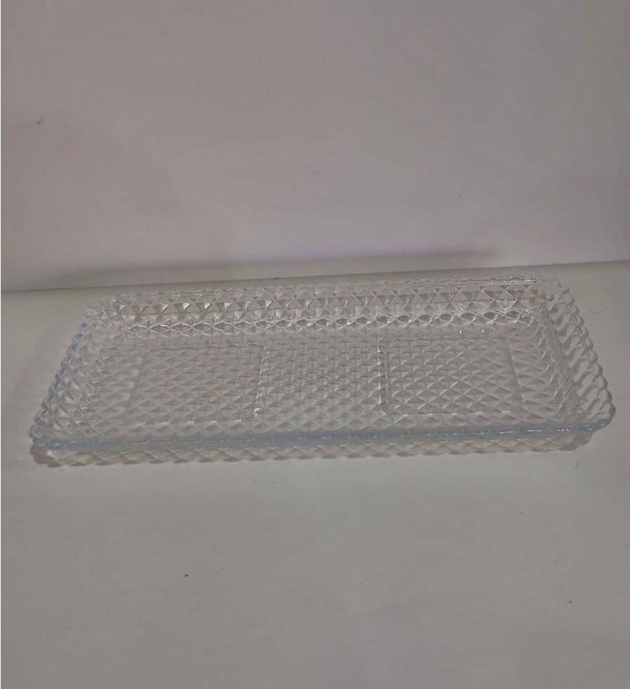 895- Bandeja de Cristal Retangular Detalhe Diamante 25 Cm Comp X 13 Cm Larg X 2 Cm Alt - M - PRIME DECOR RJ