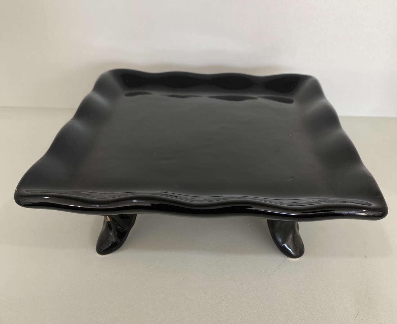 1417- Bandeja de Ceramica Quadrada  C/ Apoio Preta 19Cm Larg X 6 Cm Alt - M  - PRIME DECOR RJ