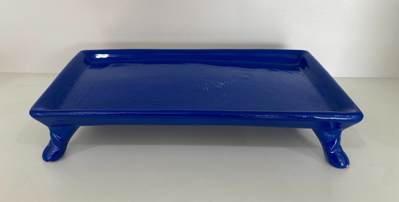 353- Bandeja Ceramica Retangular C/ Apoio Azul Egipsio 30 Cm Larg X 15,5 Larg X 6 Cm Alt- G - PRIME DECOR RJ
