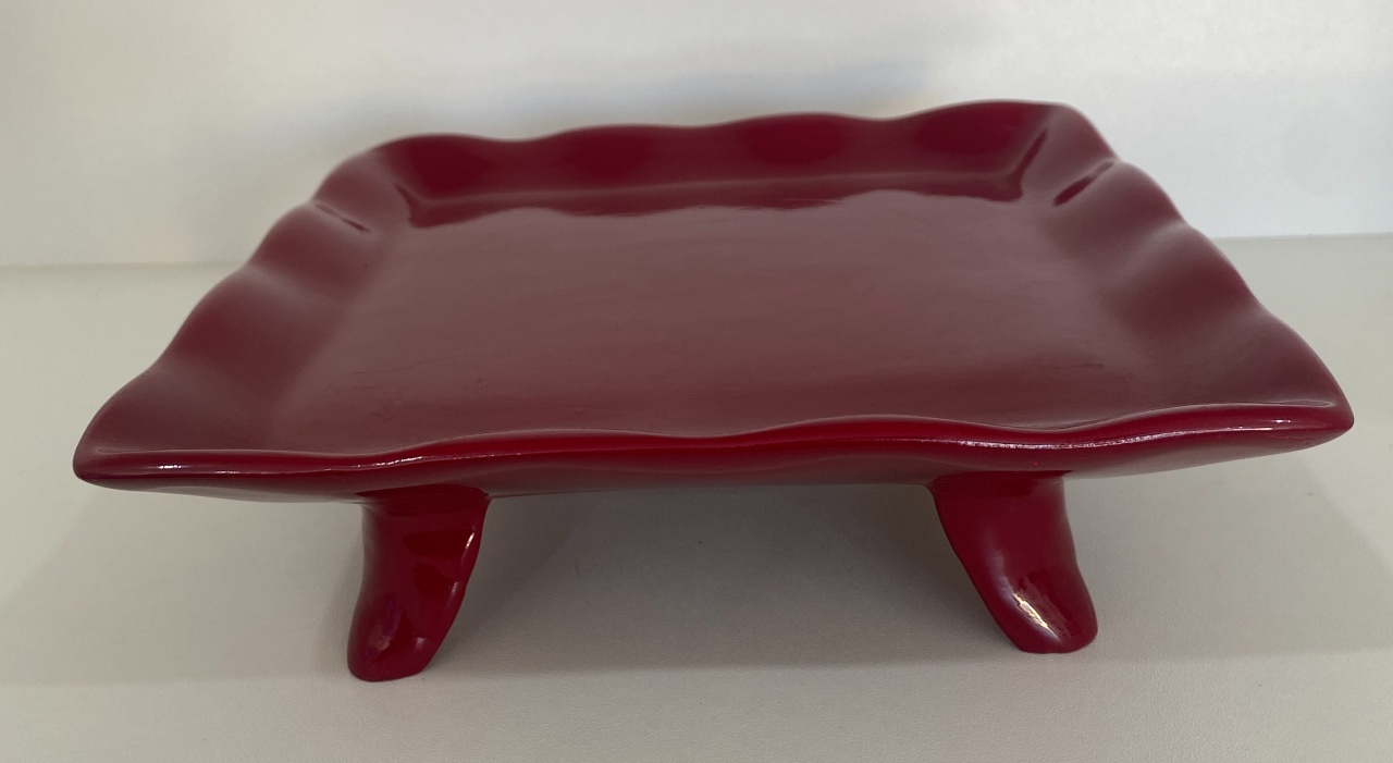 284- Bandeja de Ceramica Quadrada  C/ Apoio Vinho Borgonia 19 Cm Larg  X 6 Alt Cm - M - PRIME DECOR RJ