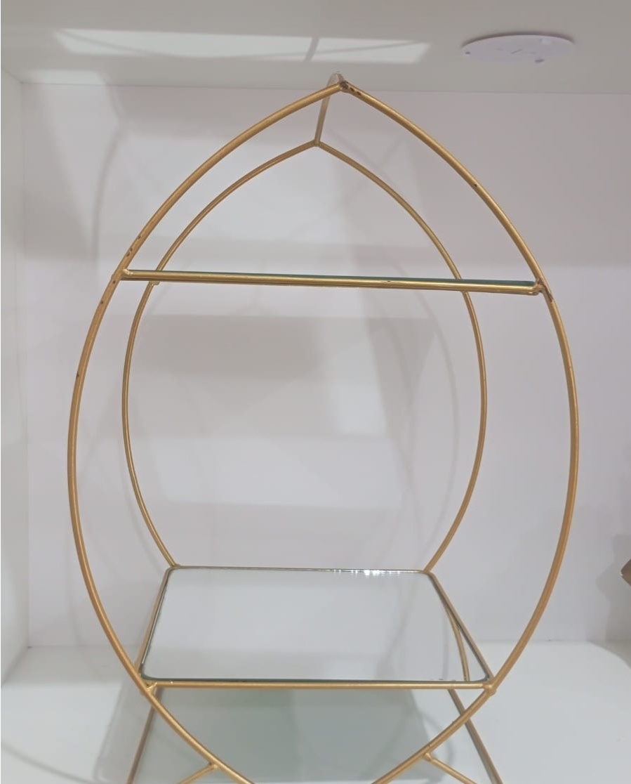 1111- Suporte de Ferro Dourado Canoa 2 Andares C/ Espelho 31Cm X 20Larg X 39,5 Al - G  - PRIME DECOR RJ