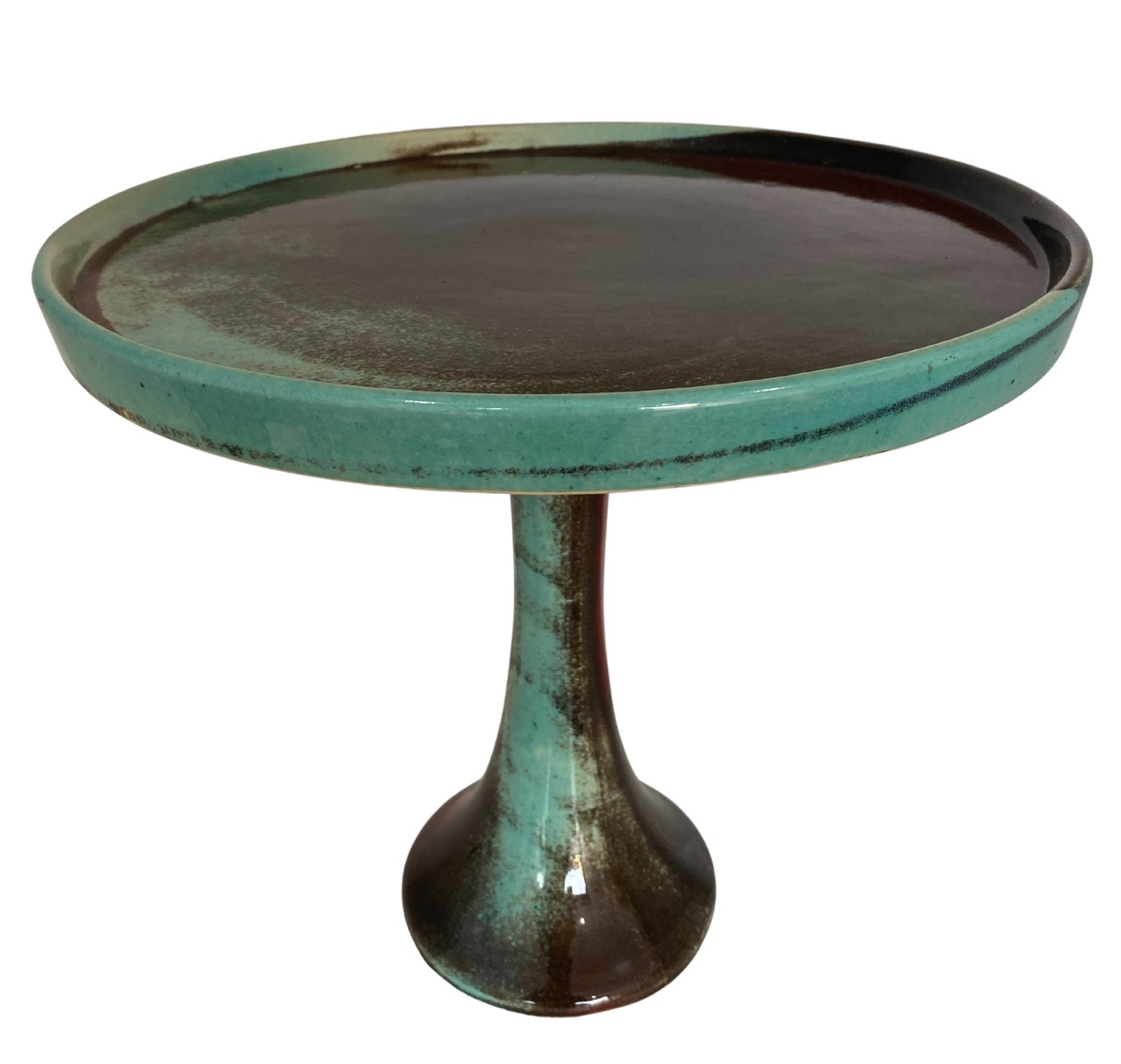 1107- Boleira de Ceramica Detalhe Pandora Verde Marrom 30 Cm Alt X 32 Cm Larg- G - PRIME DECOR RJ