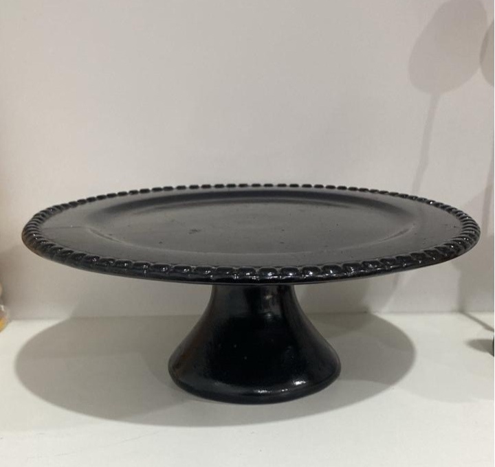562- Boleira de Ceramica Preta Detalhe Bolinhas Broda 27,5Cm Larg X 11Cm Alt - Gg - PRIME DECOR RJ