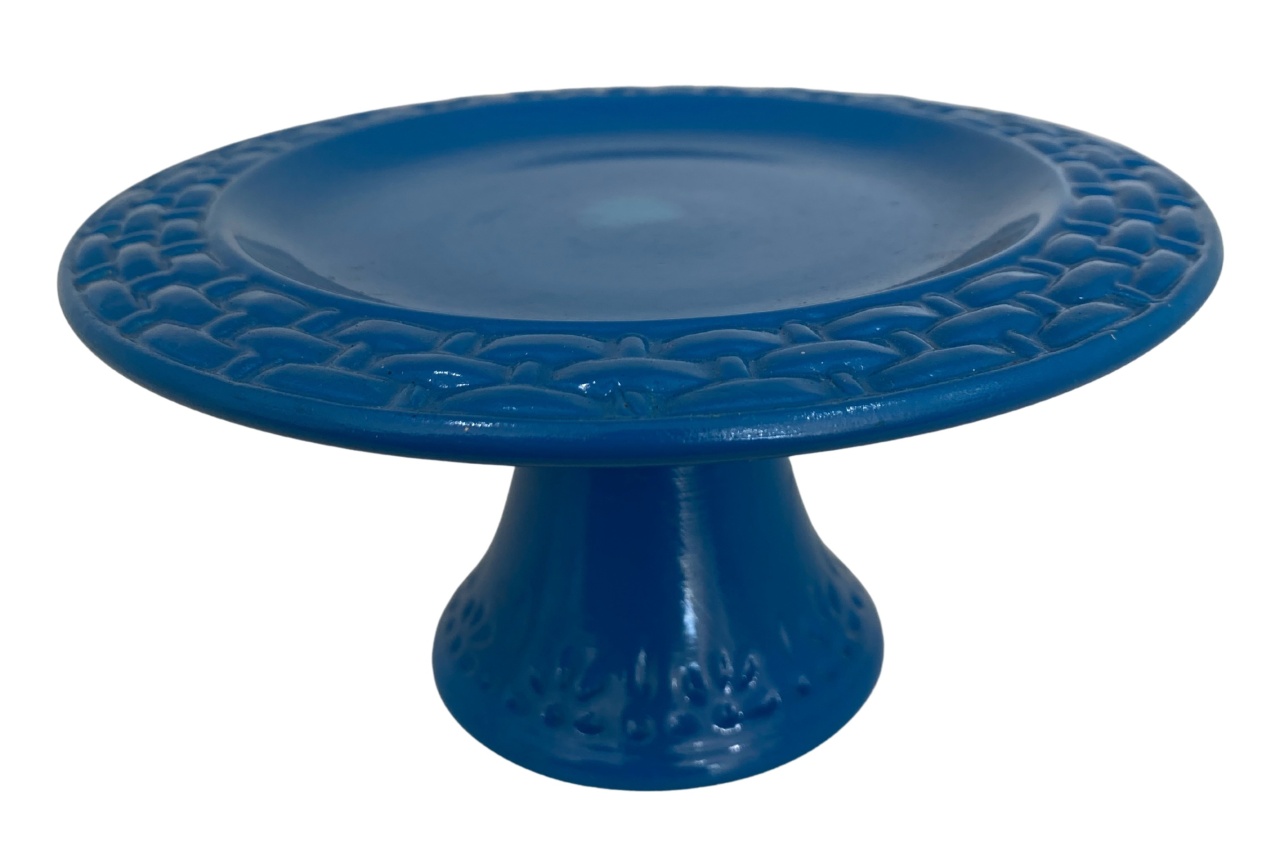 390- Boleira de Ceramica Detalhe Cesta Azul Jeans 18,5 Cm Larg X 8,5 Cm Alt  Pp - PRIME DECOR RJ